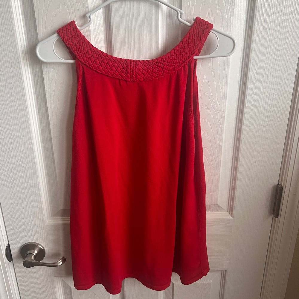JOSEPH A. Red Sleeveless Knit Top Women's Size L Braided Neckline Casual - Picture 5 of 8